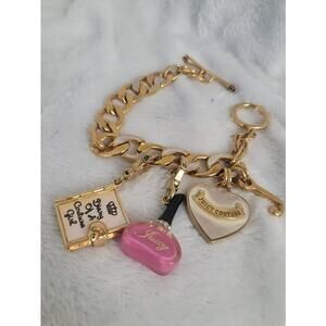 Vintage Y2K Juicy Couture Gold Charm Bracelet w 4 Charms